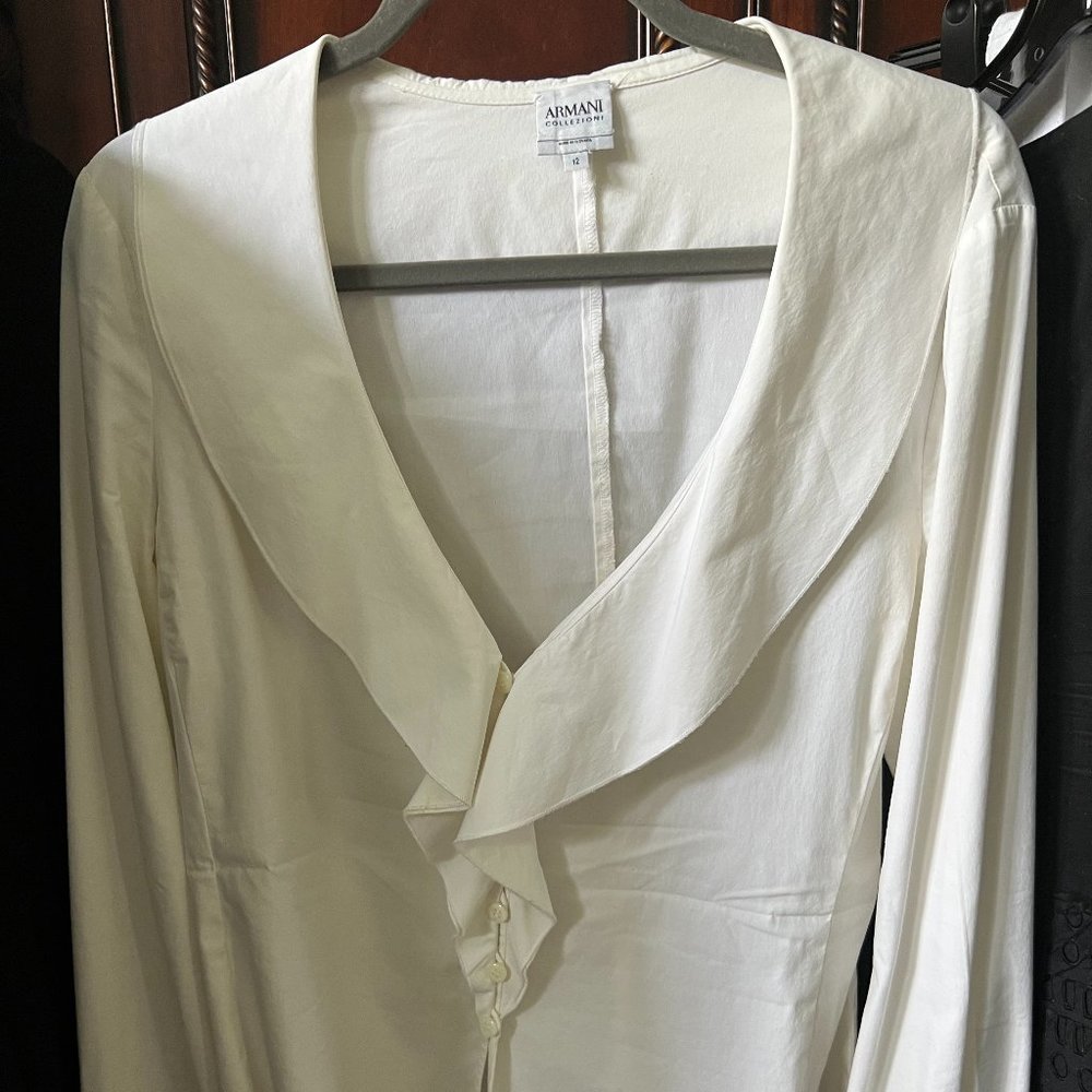 GUC Armani Collection Plunge Neck Button-Up Blouse